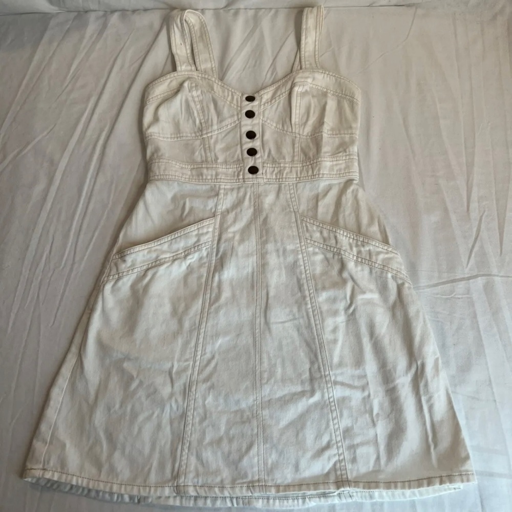Jayne Denim Style Mini Dress Women's XS White Casual Y2K Dress